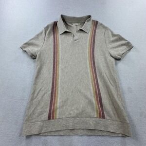Marine Layer Retro Polo Shirt Mens Small Beige Stripe Knit Wool Blend Casual